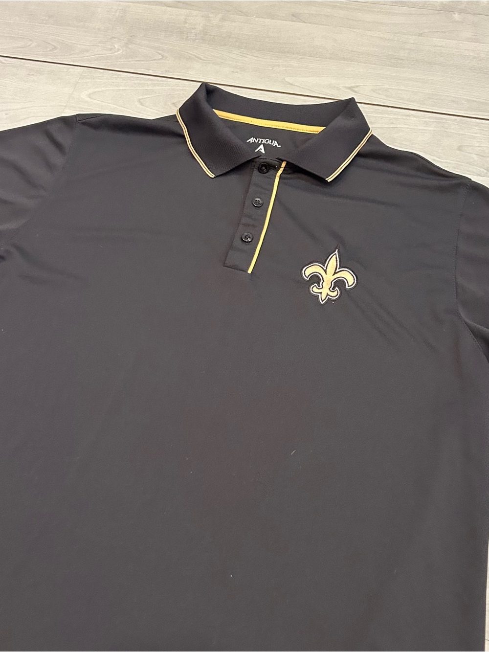 New Orleans Saints Antigua Polo Shirt Mens XL Black Gold NFL Embroidered Logo